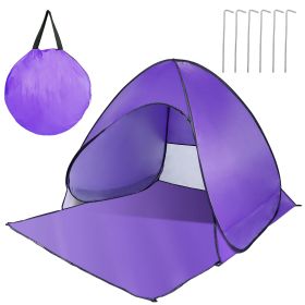 Pop Up Beach Tent Sun Shade Shelter Anti-UV Automatic Waterproof Tent Canopy for 2/3 Man w/ Net Window Storage Bag for Outdoor Beach Camping Fish (Color: Purple, size: One size)